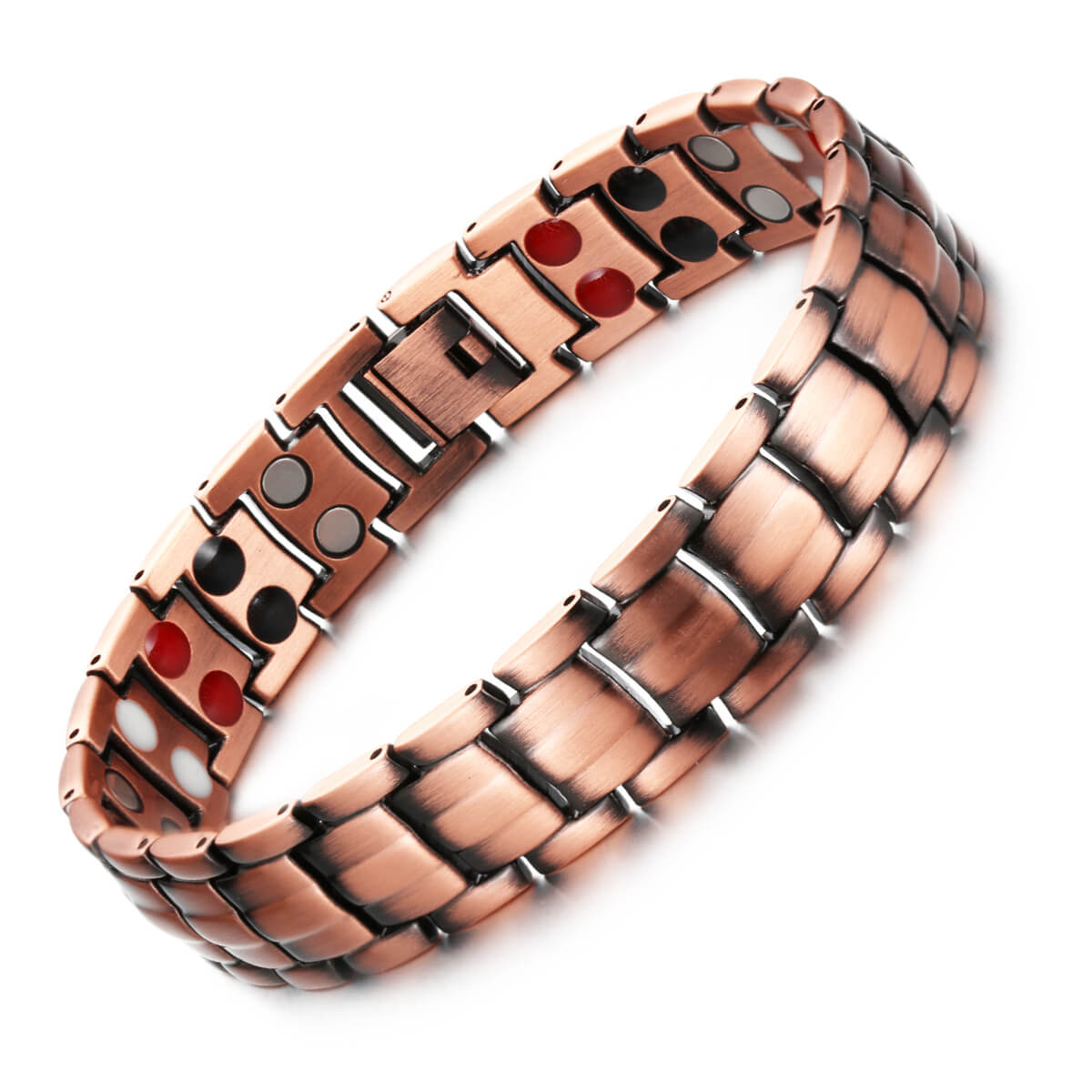 Copper magnetic bracelet on a white background